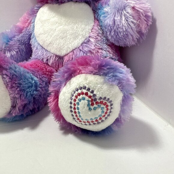 Build-A-Bear Rainbow Teddy Bear Plush 16”Pink Purple Blue Heart Embroidery Patch - Picture 2 of 12